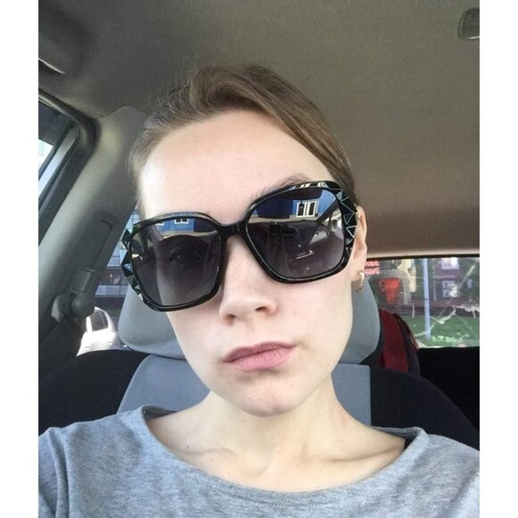 Women's Black Crystal Square Sunglasses Sparkling Composite Shiny Frame Design - Picture 4 of 8